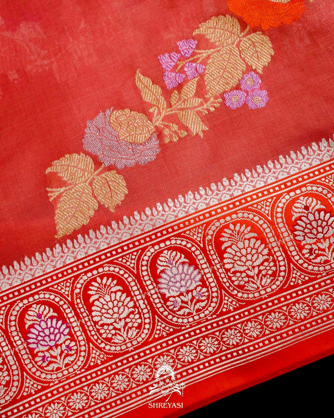 Handloom Pure Banarasi Ektara Kora Silk Saree with Kadiyal Border