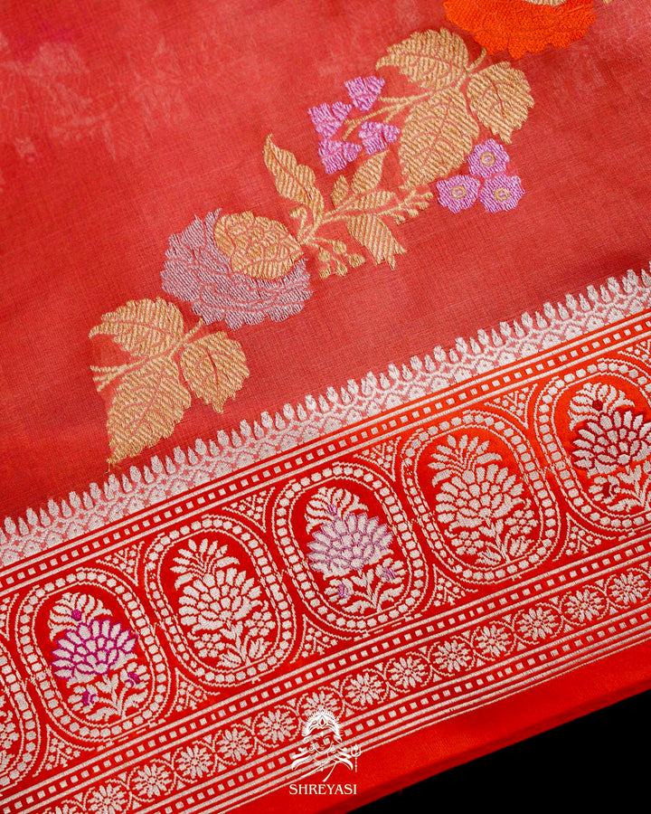 Handloom Pure Banarasi Ektara Kora Silk Saree with Kadiyal Border