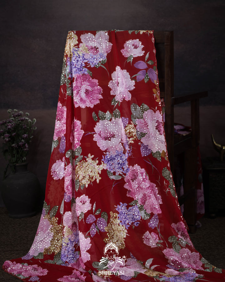 Pure Georgette Floral Sequin Saree