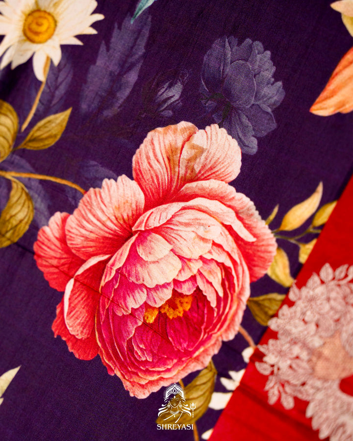 Handloom Pure Banarasi Silk Saree with Floral Print and Mashru Border
