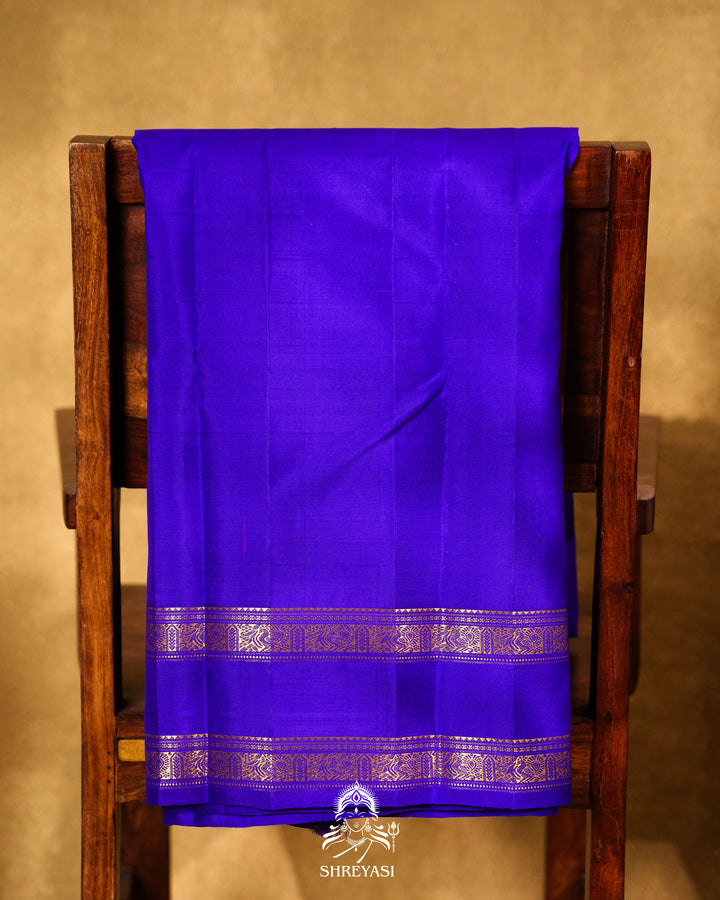Handloom Pure Kanjivaram Silk Saree in Royal Blue with Kattam Checks and Traditional Zari Borders