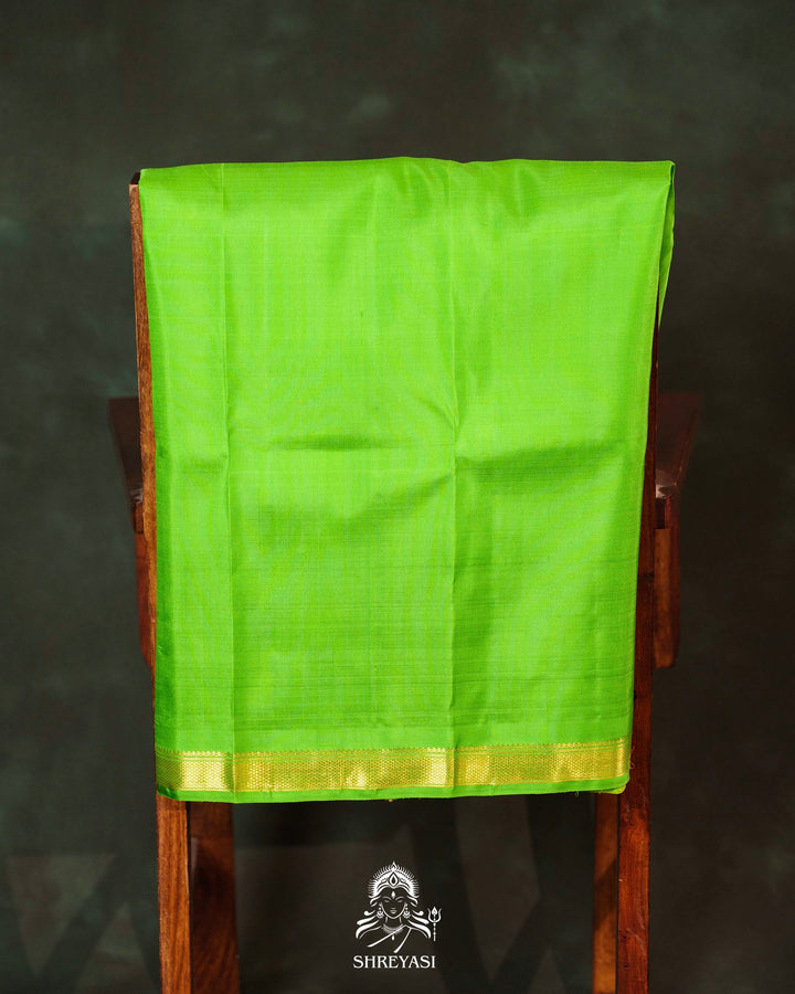 Yellow & Parrot Green Kattam Checks Kanjivaram Silk Saree