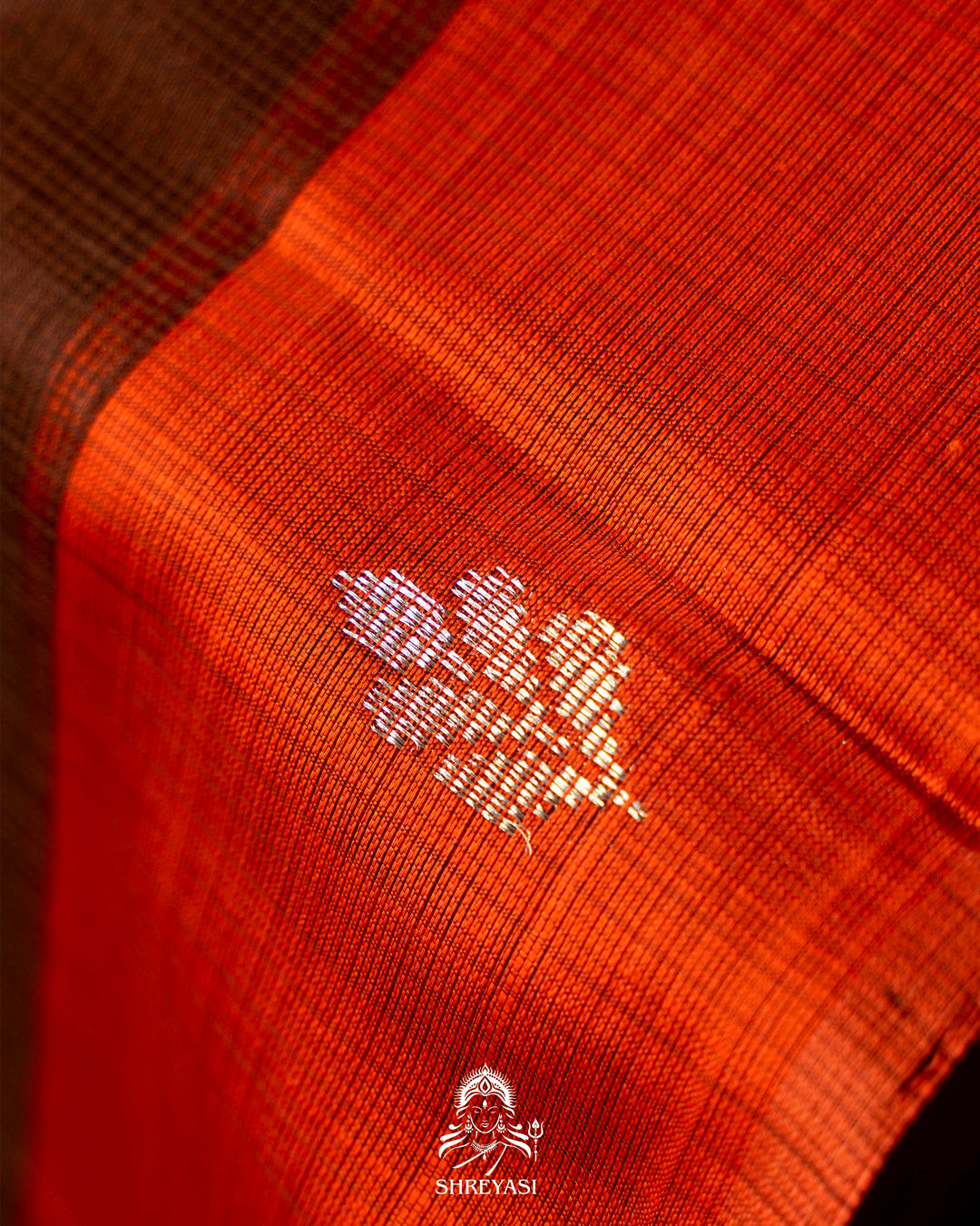 Chocolate Brown Handloom Pure Zari Kota Saree with Orange Contrast Blouse