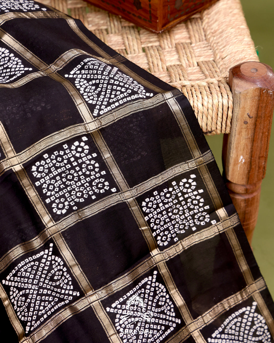 Gharchola-Style Bandhini Matka Silk Saree with Zari Checks