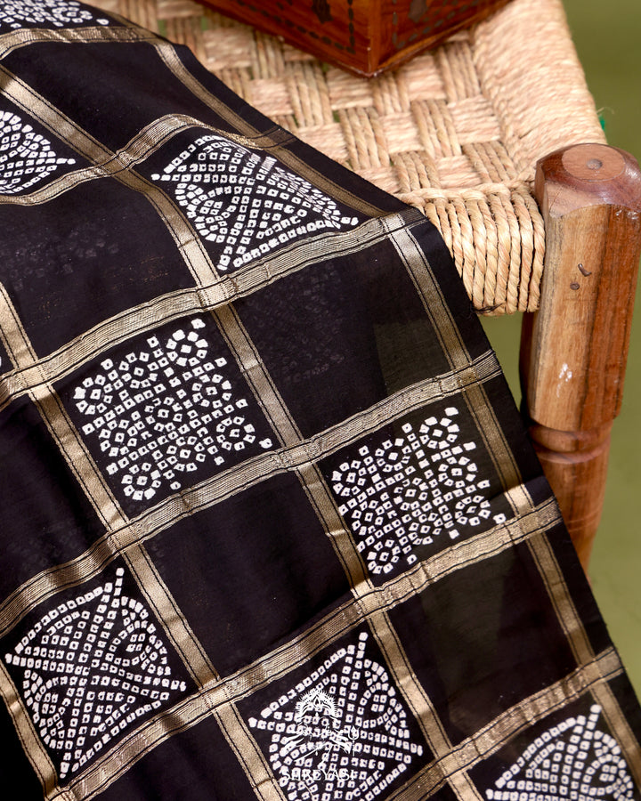 Gharchola-Style Bandhini Matka Silk Saree with Zari Checks