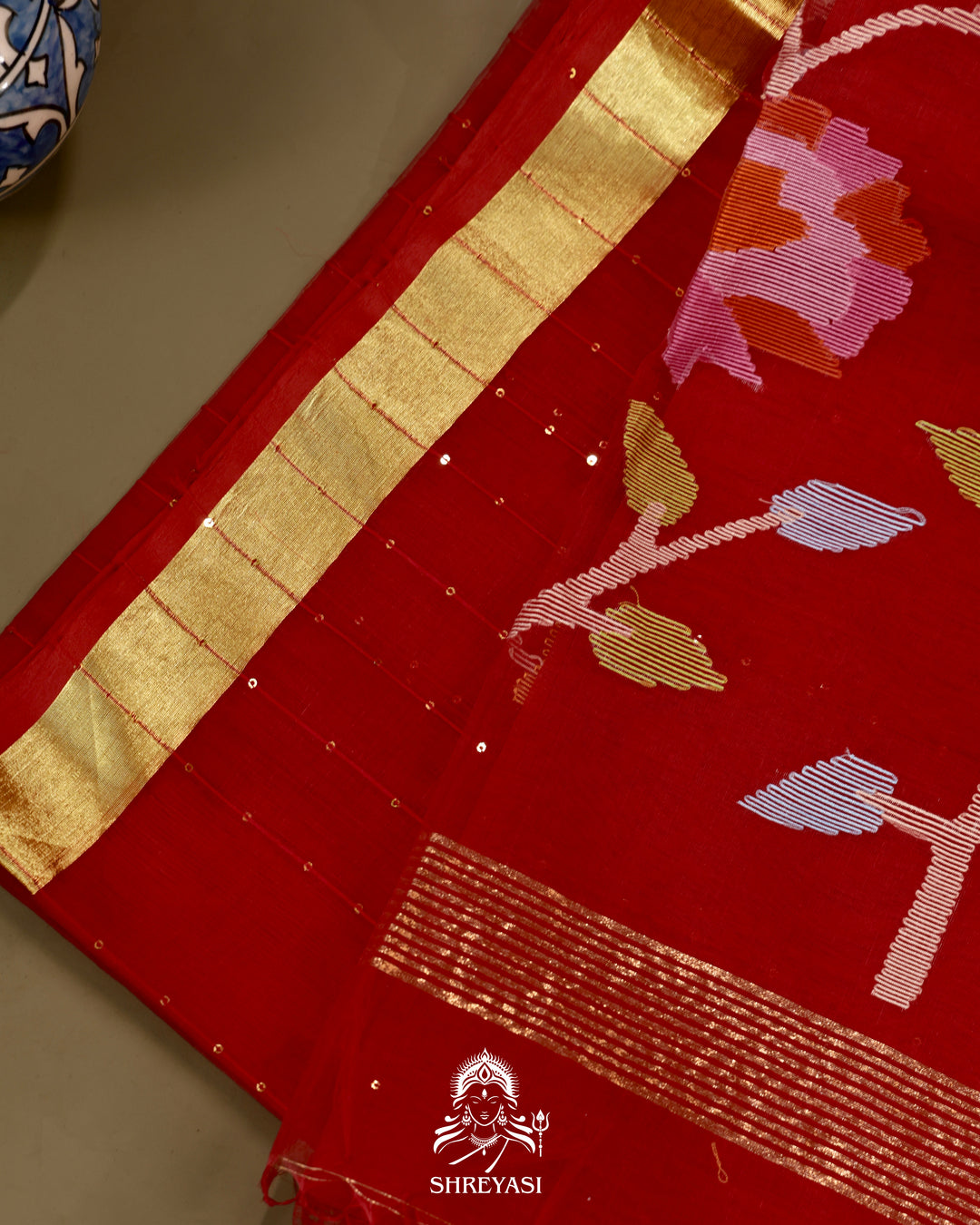 Muslin Jamdani Saree with Needle Weaving and Paithani Tissue Pallu