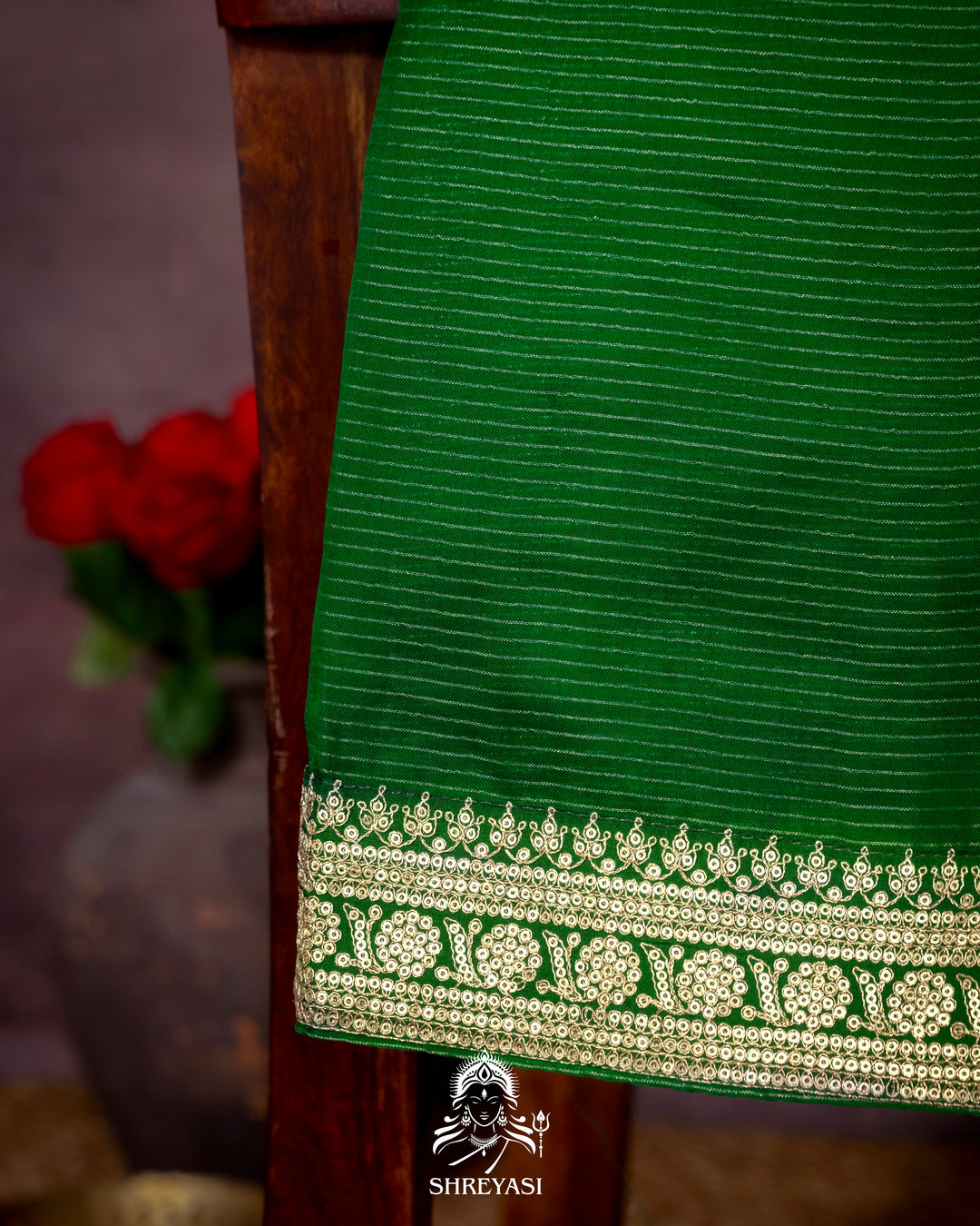 Pure Organza Silk Saree in Emerald Green with Embroidered Border