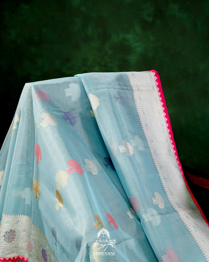 Handloom Pure Banarasi Ektara Kora Silk Saree with Meenakari Weaving & Embroidered Blouse
