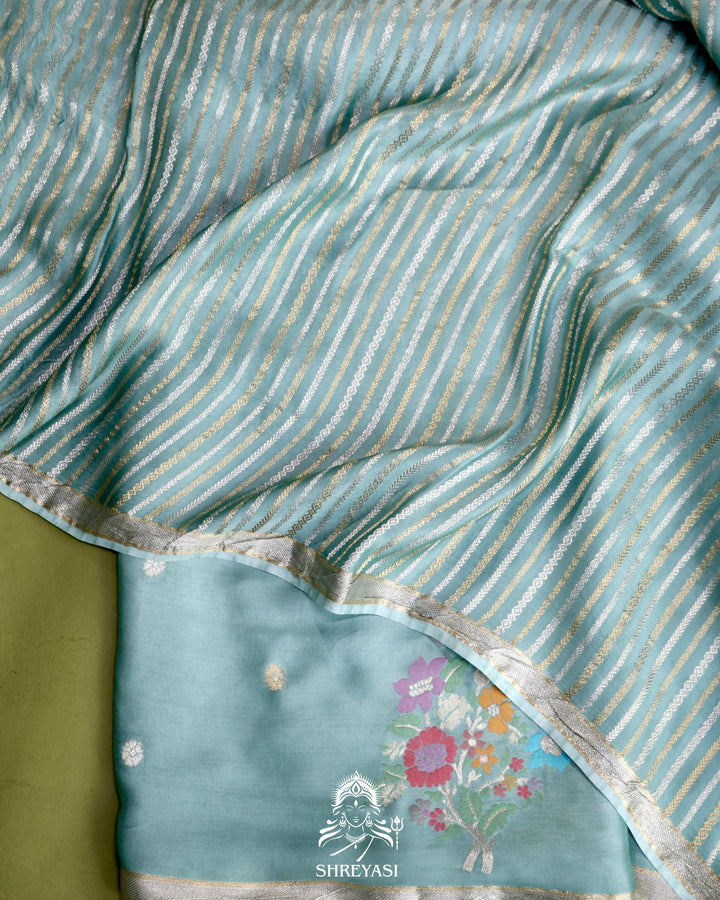 Handloom Pure Mashru Silk Saree with Sona Rupa Meenakari Bhutis and Nakshi Pallu