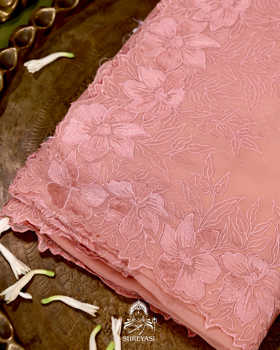 Soft Georgette Saree with Floral Thread Embroidery Border