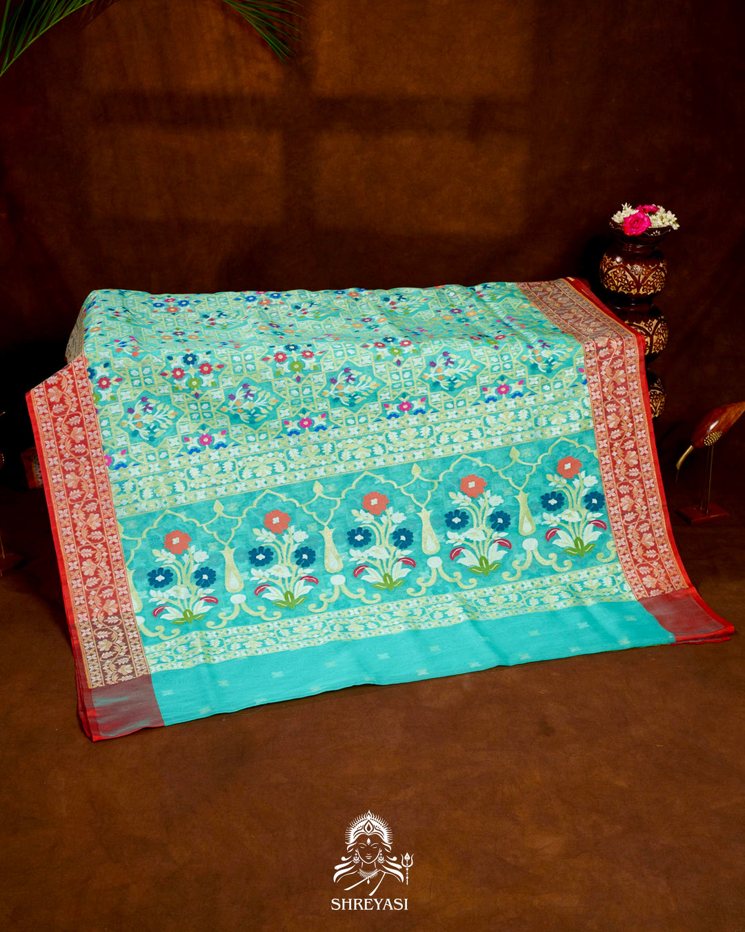 Handloom Banarasi Cotton Jamdani Saree with Contrast Border