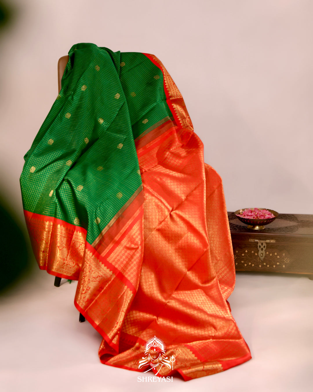 Handloom pure Kanjivaram silk saree with real zari, kattam checks, and traditional motifs