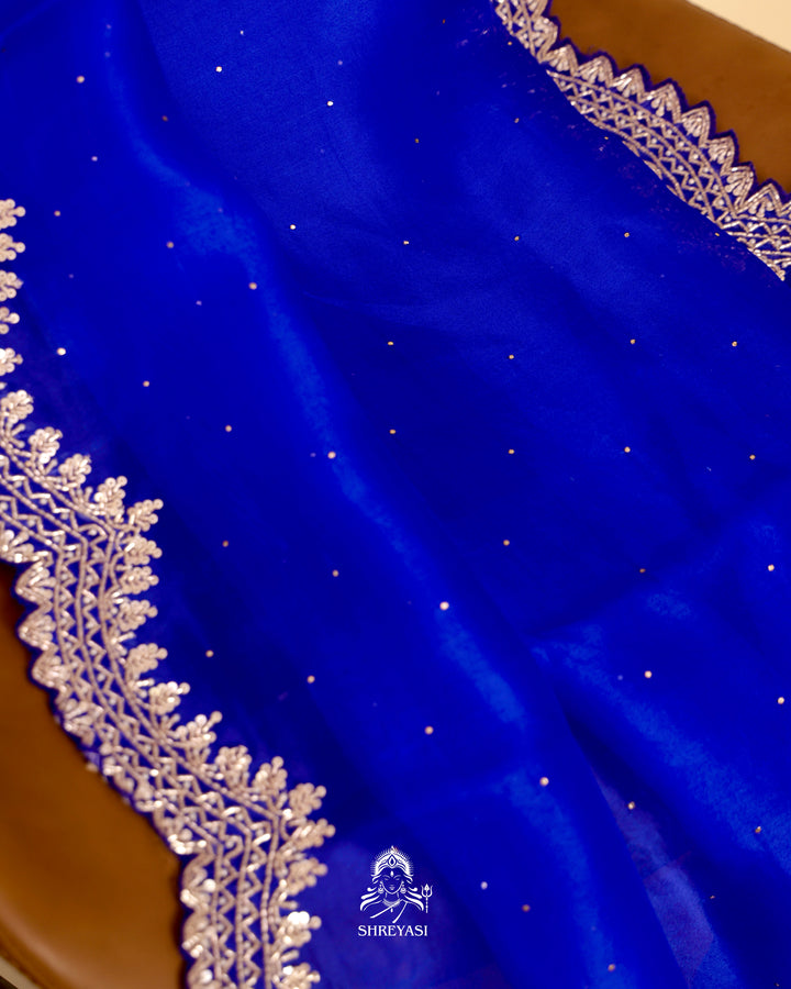 Organza Silk Saree with Scalloped Hand Embroidered Border