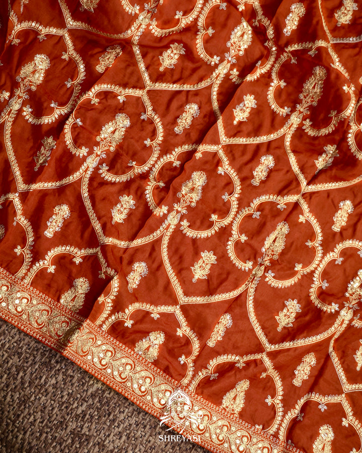 Pure Organza Silk Saree in Orange with Embroidered Border