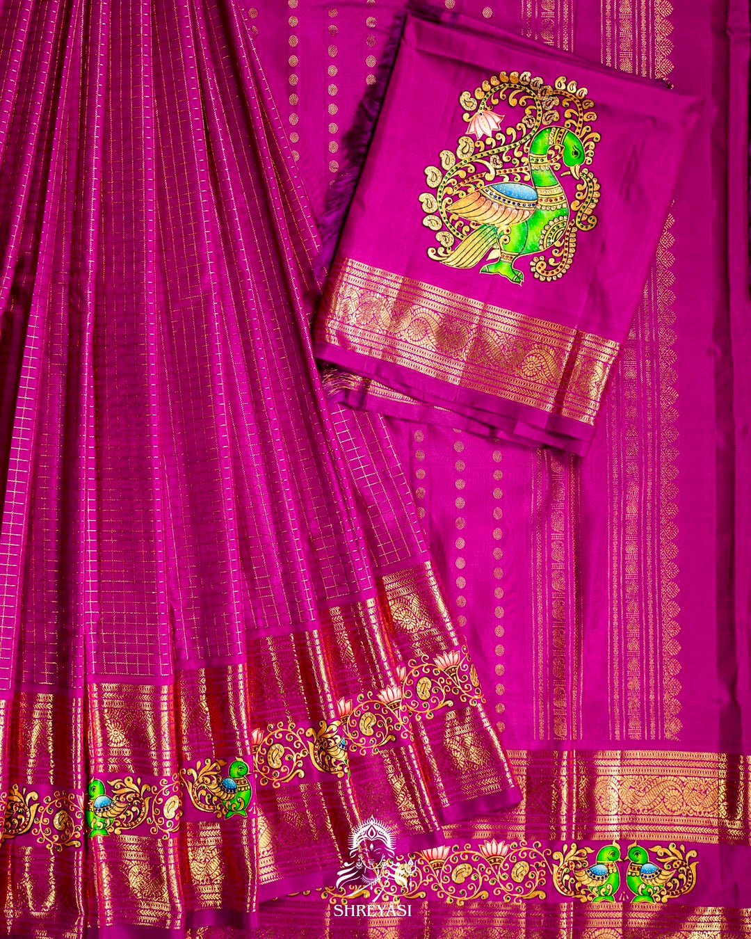 Handloom Pure Kanjivaram Silk Sarees with Real Zari and Hand Painted Tanjore Art