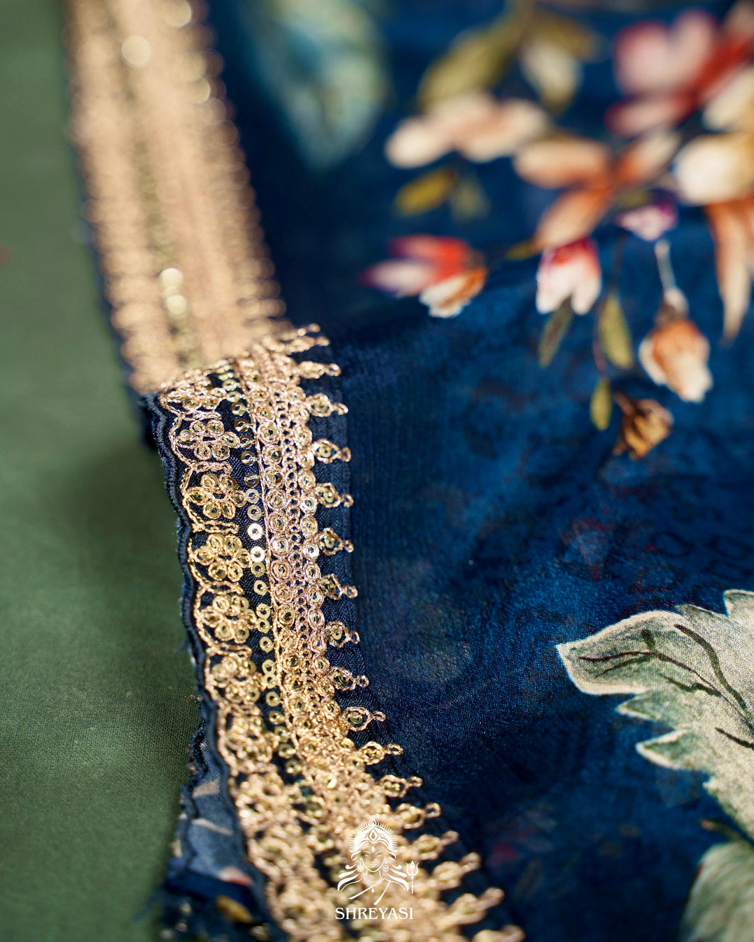 Floral Crepe Chiffon Saree with Embroidered Borders