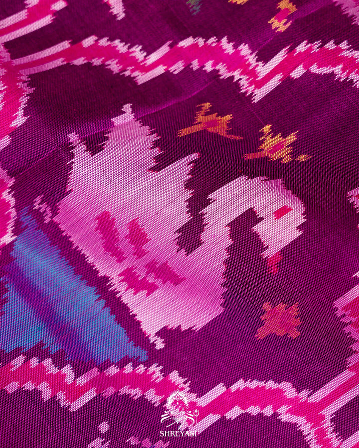 Handloom Rajkot Patola Silk Saree in Purple with Multicolor Ikat