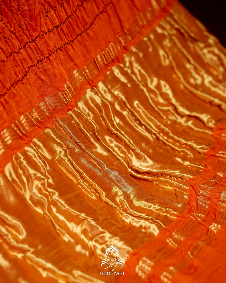 Pure Gaji Silk Designer Saree with Intricate Hand Knotted Bandhej Work