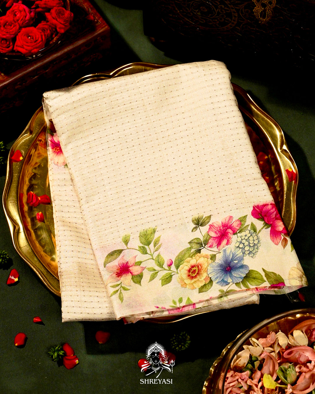 Handloom Pure Desi Tussar Silk Saree with Digital Floral Print