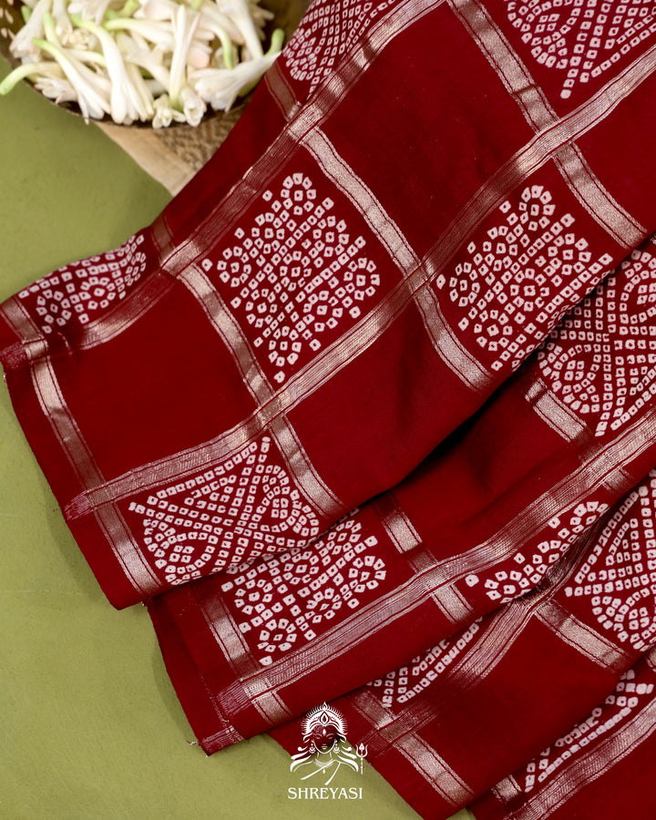 Gharchola-Style Bandhini Matka Silk Saree with Zari Checks