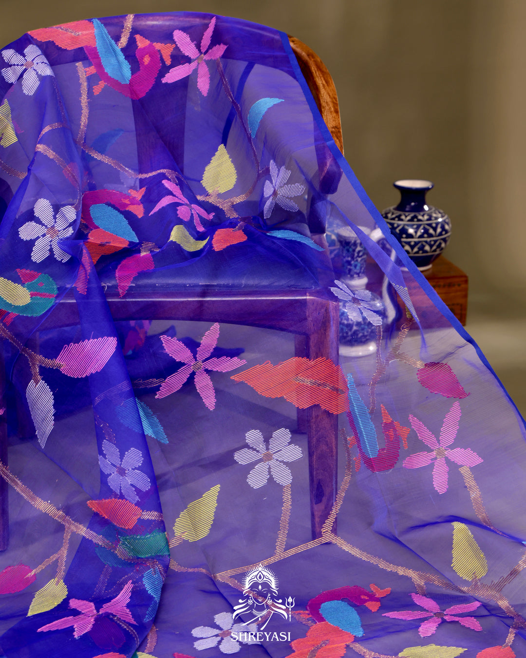 Muslin Jamdani Saree with Full Jaal Needle Weaving