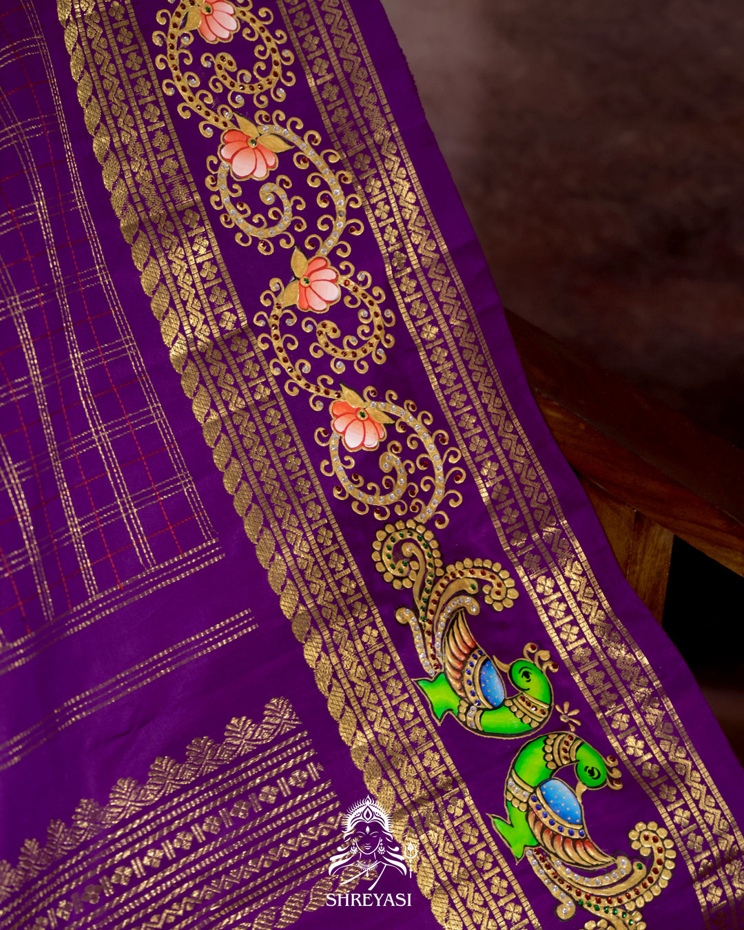 Handloom Pure Kanjivaram Silk Saree in Real Zari with Tanjore Mayil and Kamalam Artwork