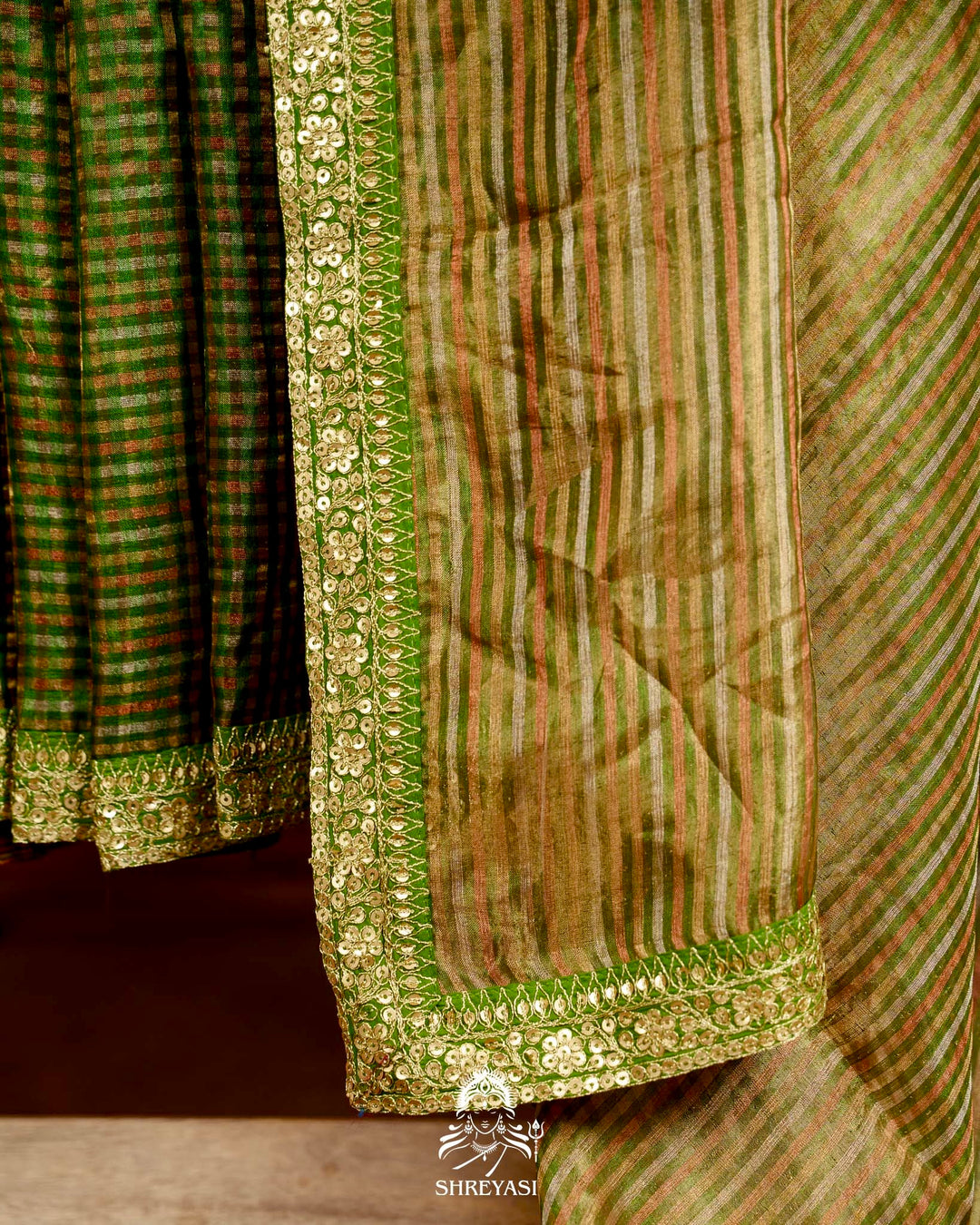 Banarasi Tissue Silk Saree with Embroidered Borders & Petit Point Embroidered Velvet Blouse