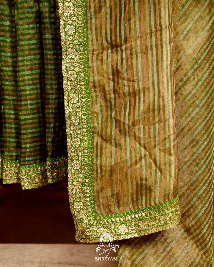Banarasi Tissue Silk Saree with Embroidered Borders & Petit Point Embroidered Velvet Blouse