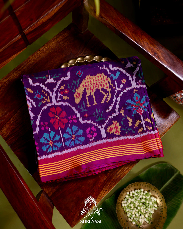 Handloom Rajkot Patola Silk Saree in Deep Violet with Multicolor Ikat