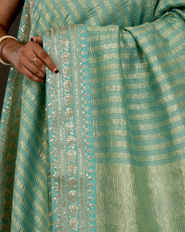Pure Georgette Silk Saree with Heavy Embroidered Borders and Blouse