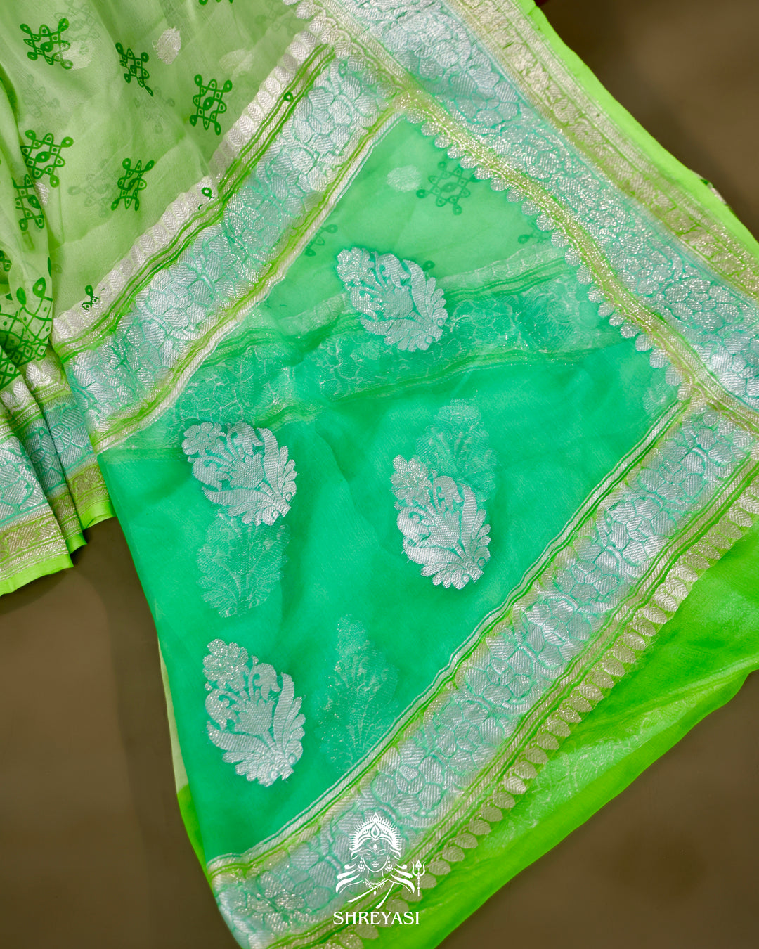 Banarasi Khaddi Chiffon Georgette Saree with Hand Block Motifs