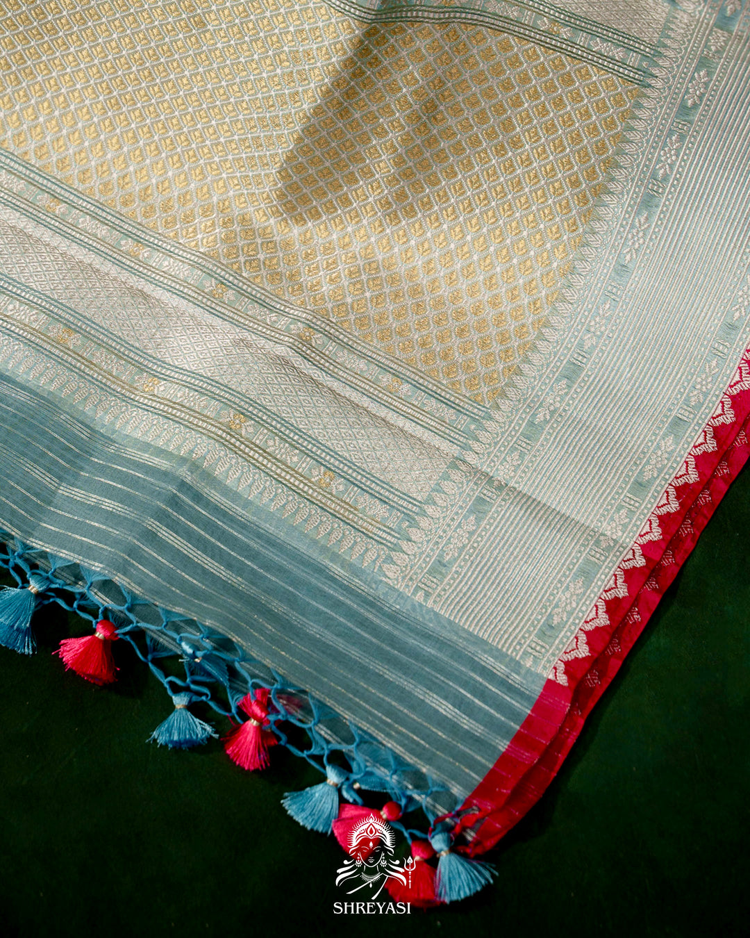 Handloom Pure Banarasi Ektara Kora Silk Saree with Meenakari Weaving & Embroidered Blouse