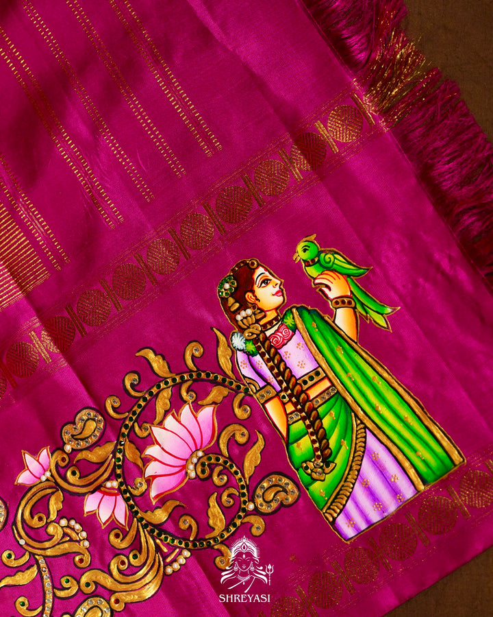 Traditional Tanjore Painting on Handloom Pure Kanjivaram Silk Sarees with Real Zari