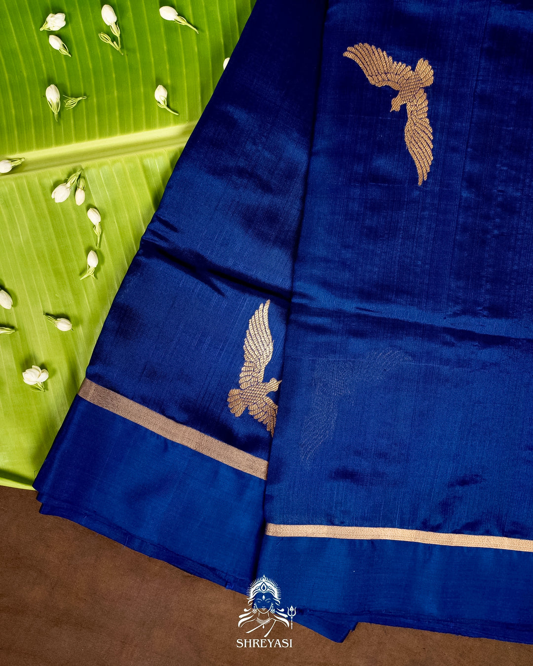 Handloom Pure Chanderi Pattu Silk Saree in Cobalt Blue with Bird Motifs