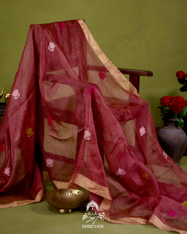 Handloom Silk Linen Jamdani Saree with Tissue Paithani Pallu