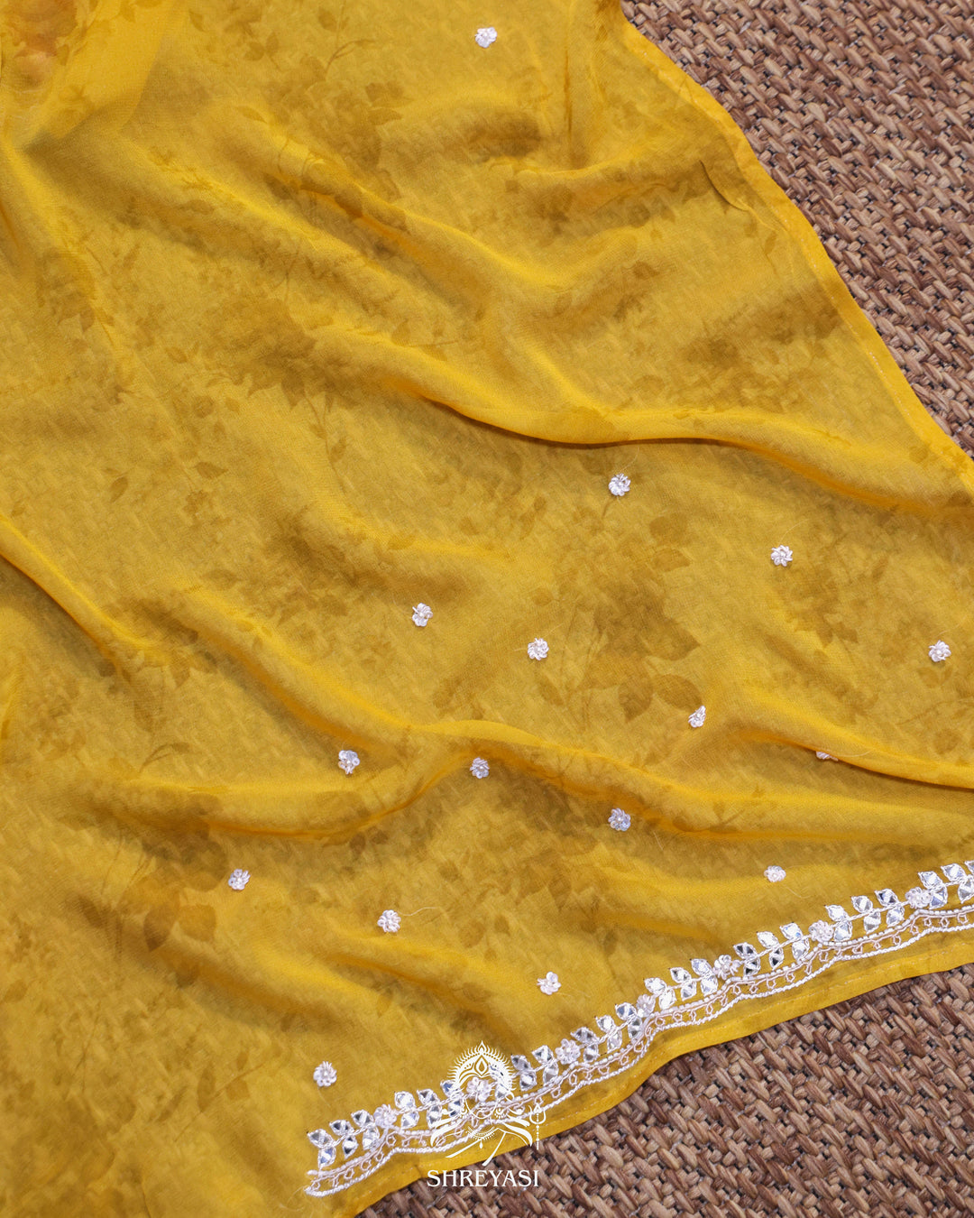 Floral Georgette Saree with Mirror Work Embroidery