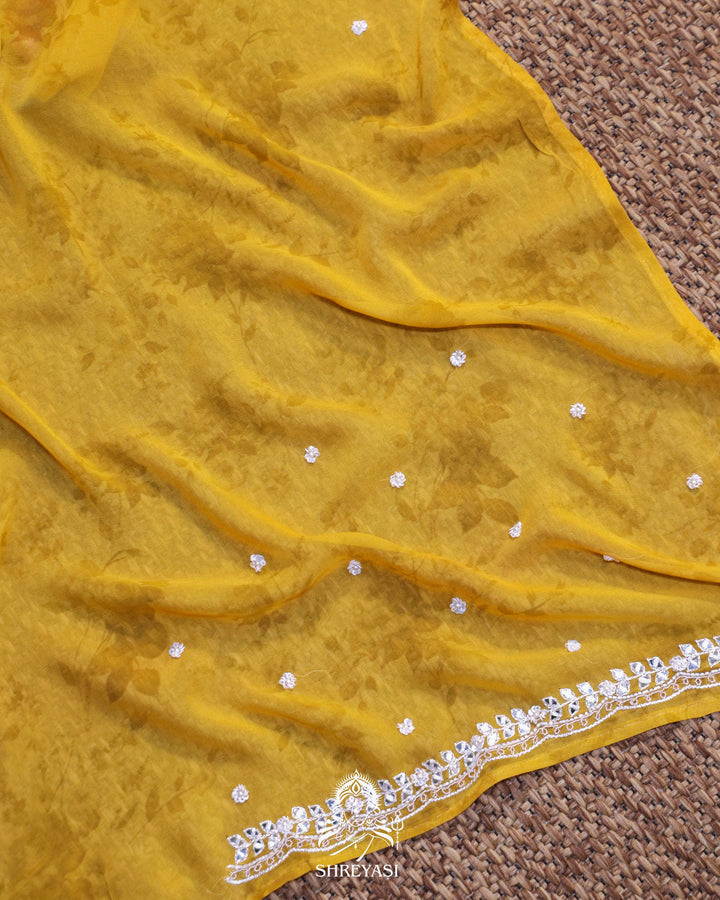 Floral Georgette Saree with Mirror Work Embroidery
