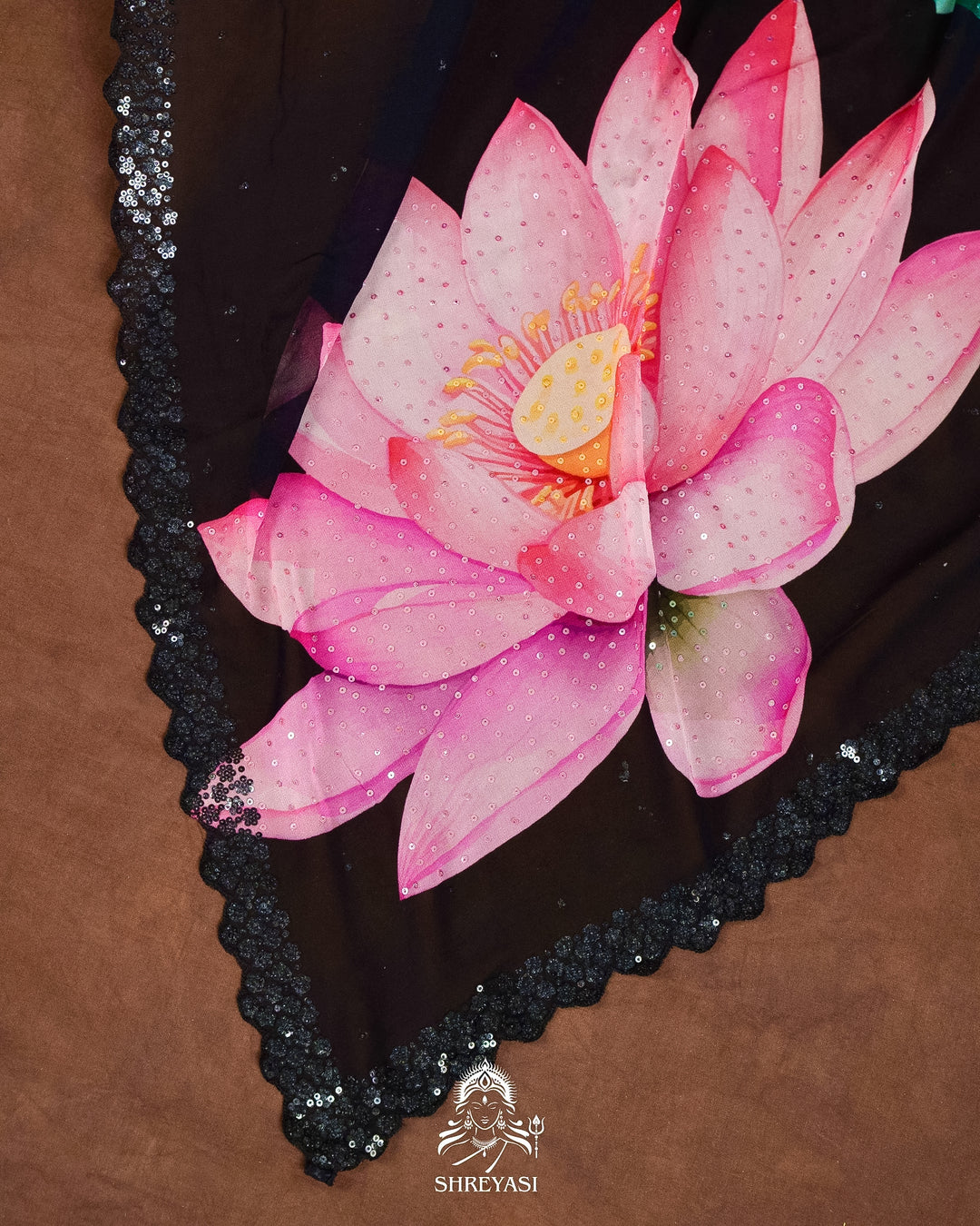 Pure Georgette Floral Saree with Sequin Embroidery