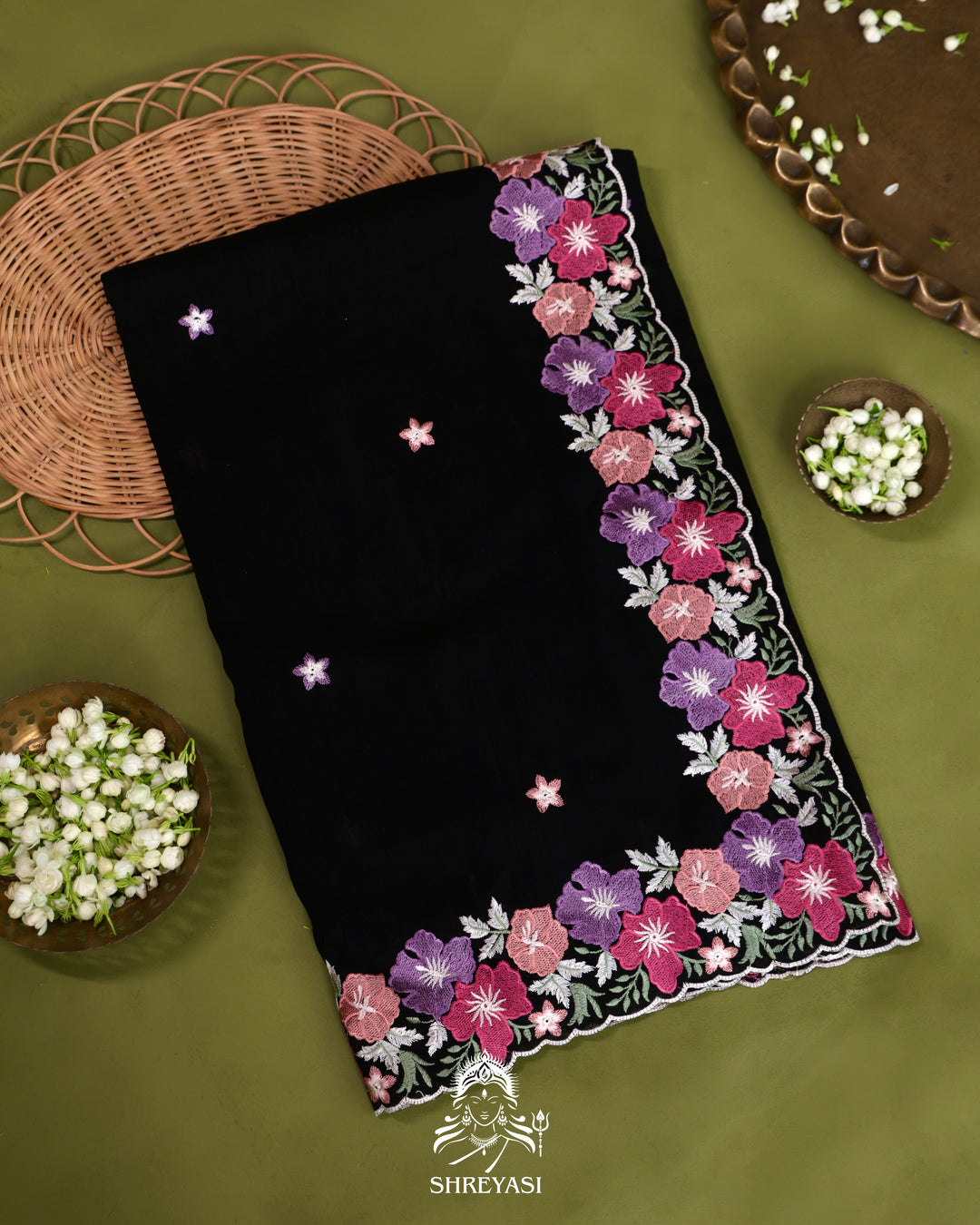 Tussar Silk Saree with Resham Floral Embroidery Border