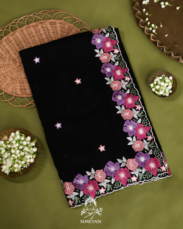 Tussar Silk Saree with Resham Floral Embroidery Border