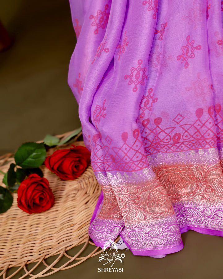 Banarasi Khaddi Chiffon Georgette Saree with Hand Block Motifs