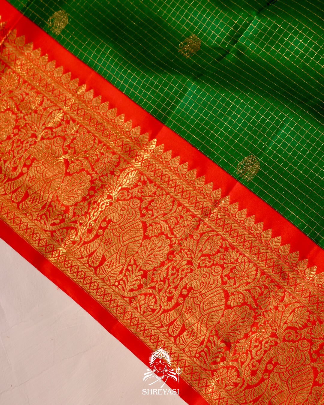 Handloom pure Kanjivaram silk saree with real zari, kattam checks, and traditional motifs
