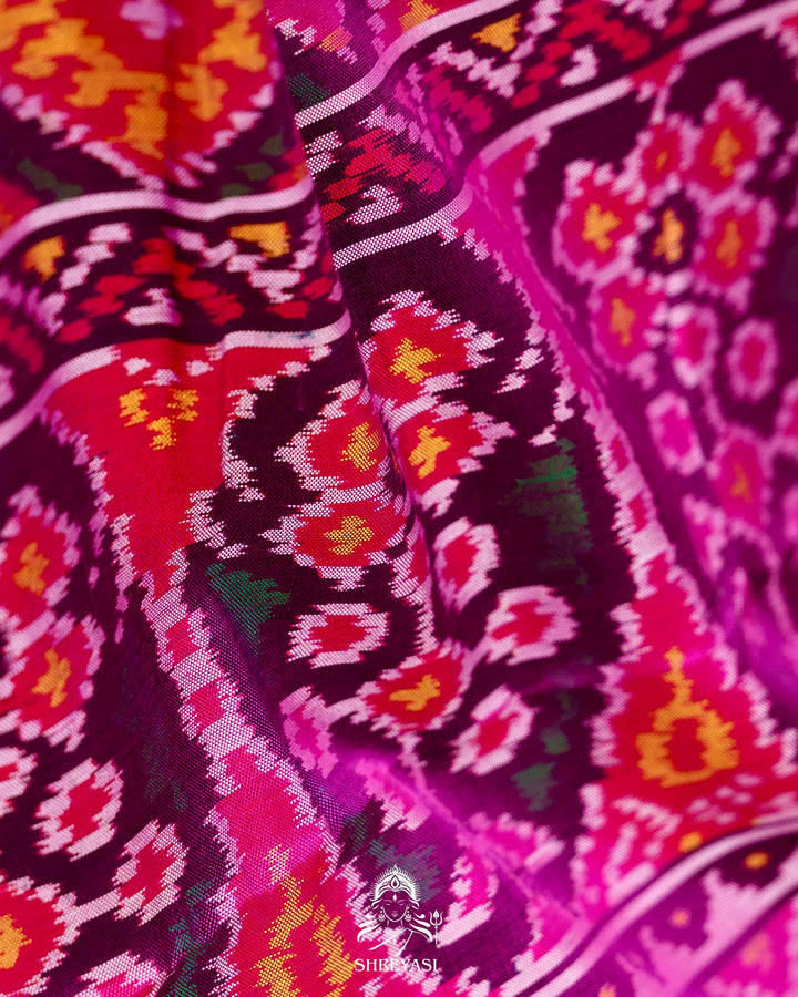 Handloom Rajkot Patola Silk Saree in Purple with Multicolor Ikat