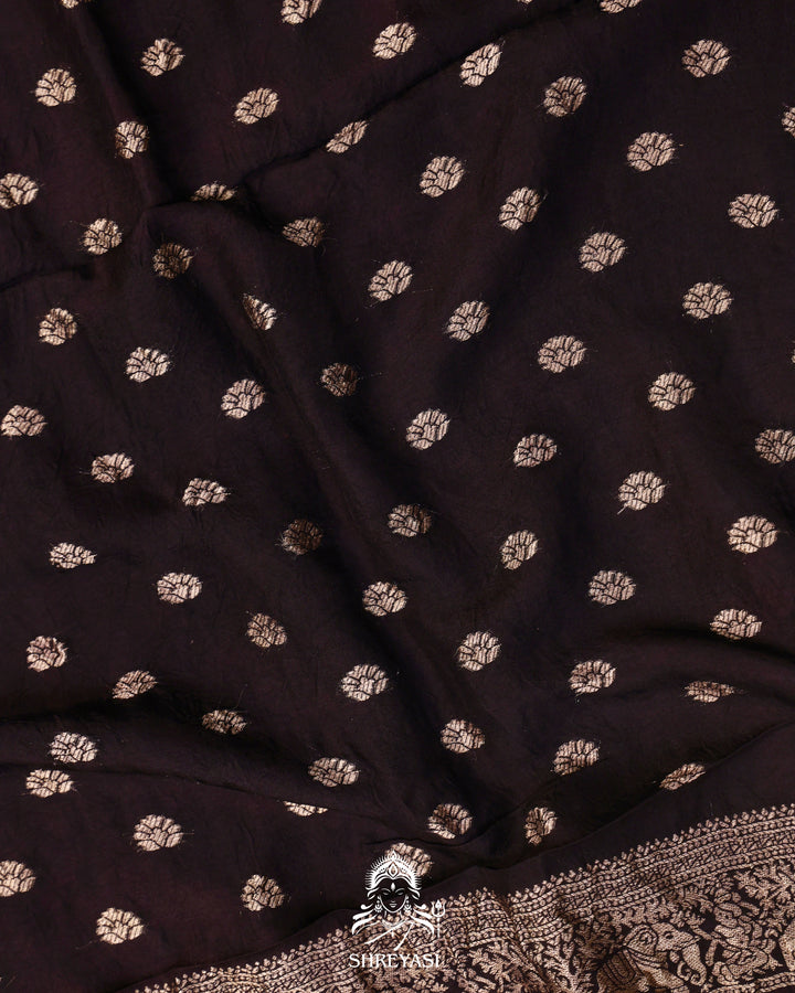 Hand Block Printed Ajrakh Dola Silk Saree with Zari Brocade Blouse
