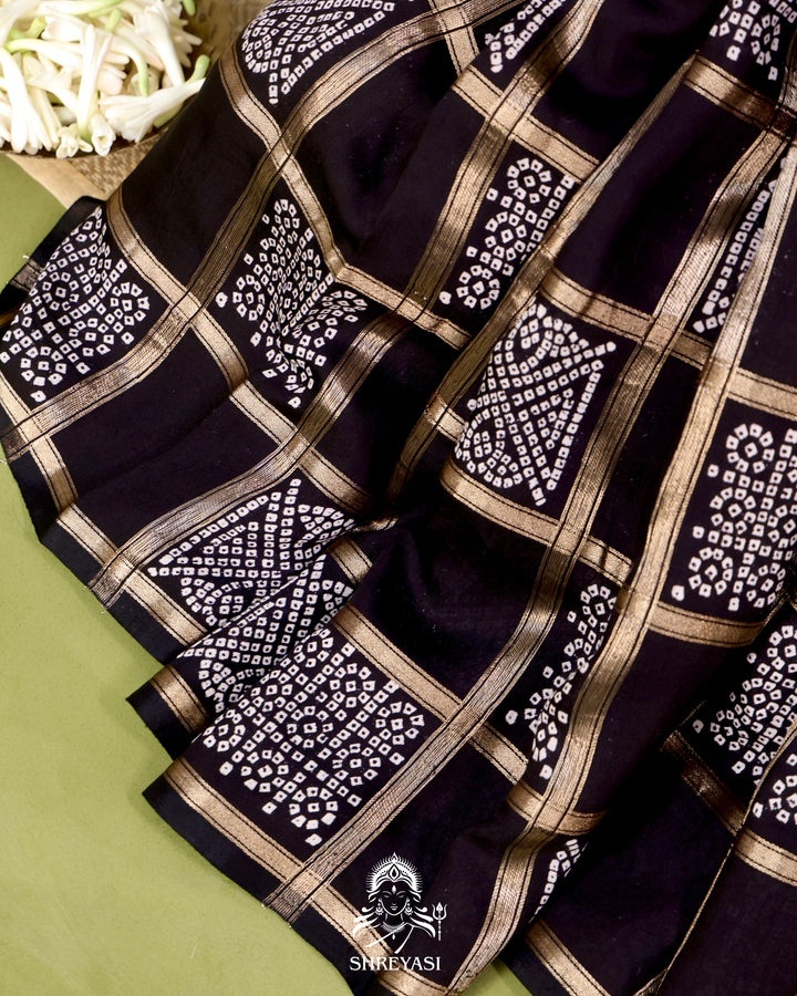Gharchola-Style Bandhini Matka Silk Saree with Zari Checks
