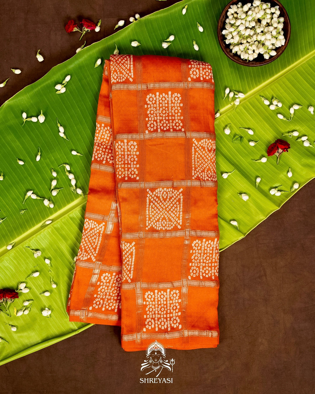 Gharchola-Style Bandhini Matka Silk Saree with Zari Checks