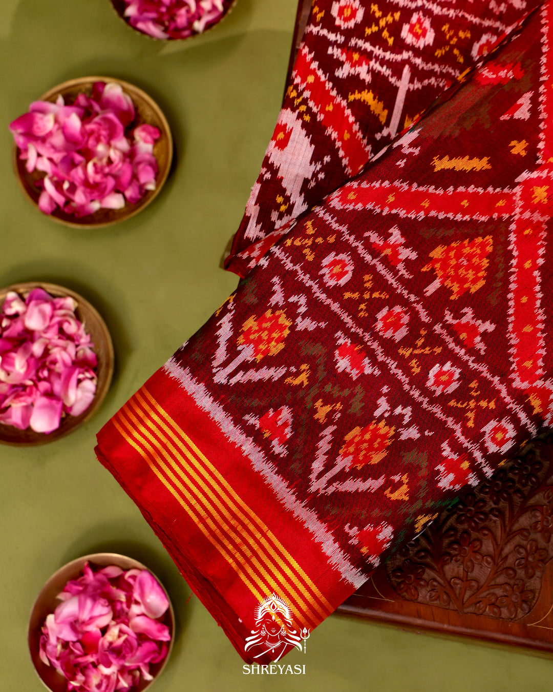 Handloom Rajkot Patola Silk Saree in 14 Motif Design