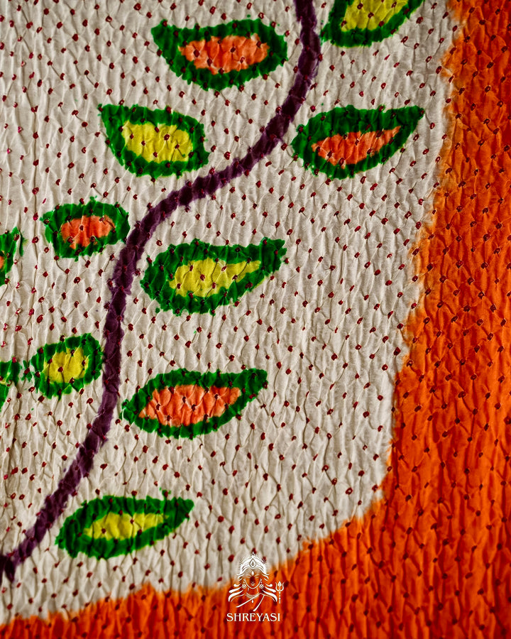 Pure Gaji Silk Designer Saree with Intricate Hand Knotted Bandhej Work