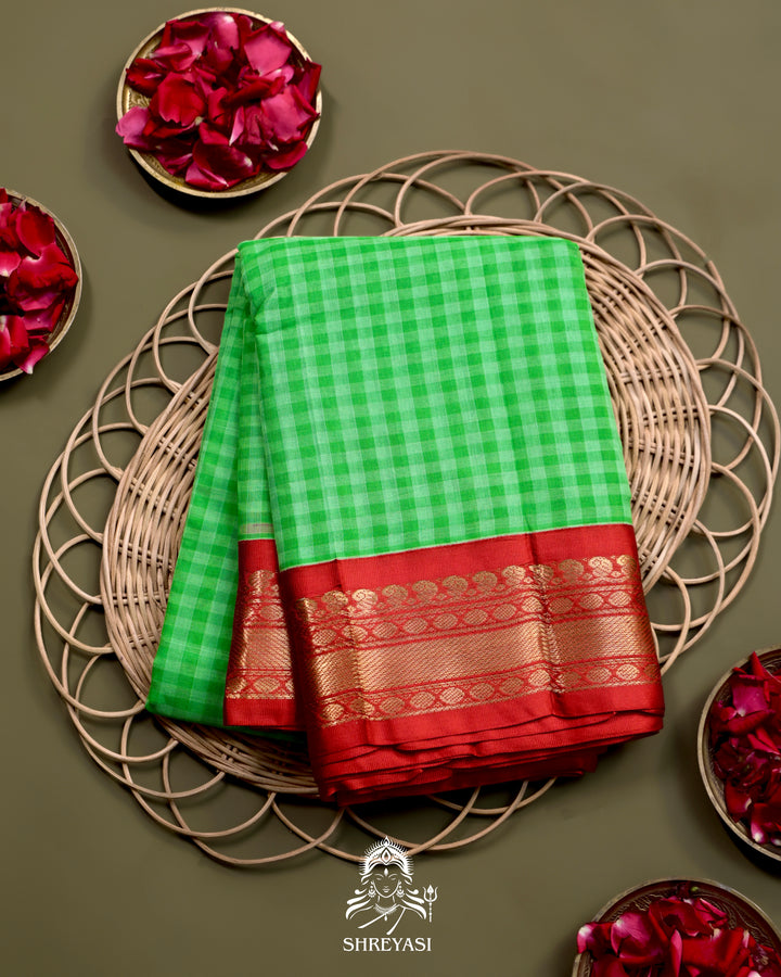 Handloom Pure Gadwal Cotton Saree with Contrast Silk Border and Zari Pallu