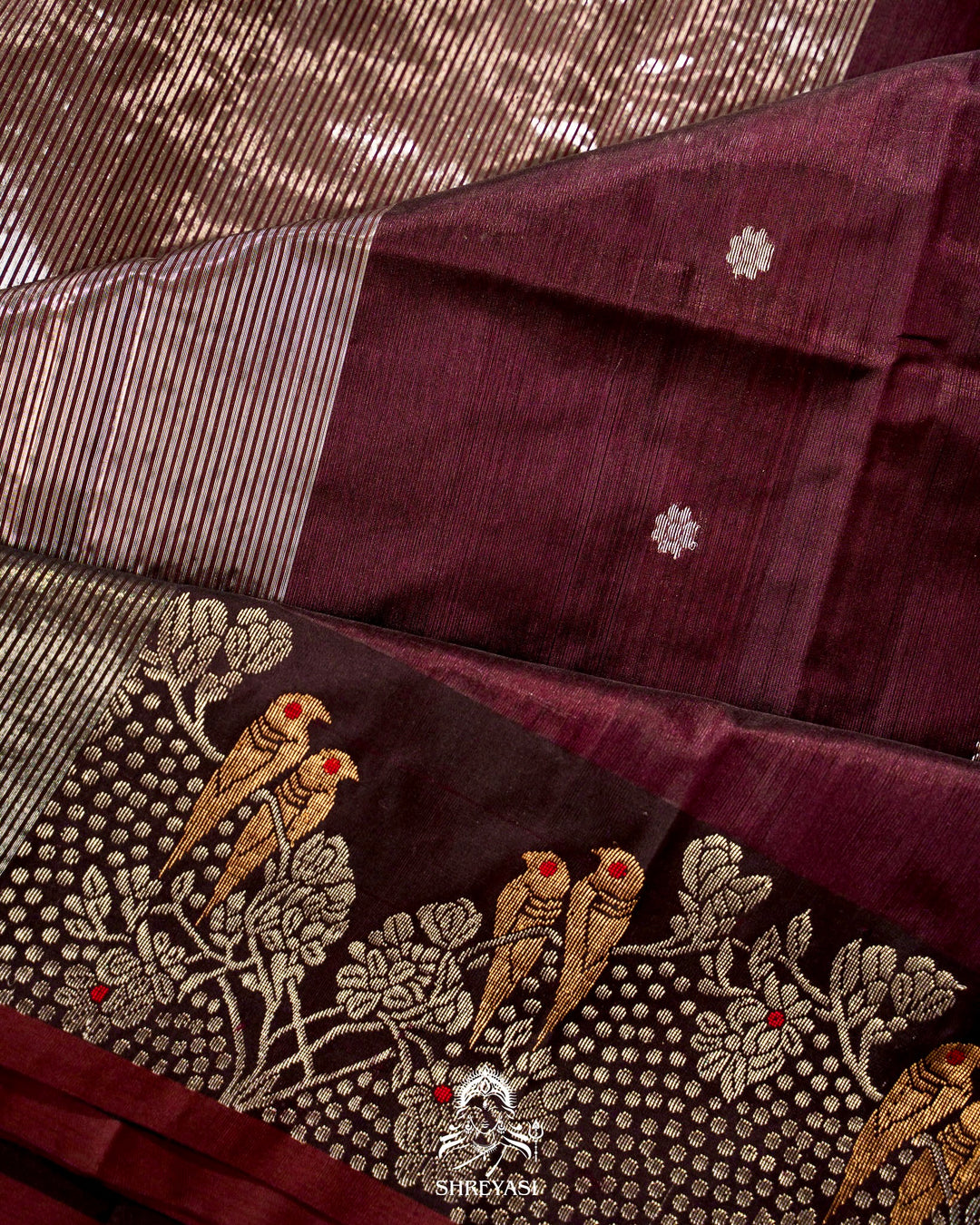 Chocolate Brown Chanderi Silk Saree with Meenakari Weaving